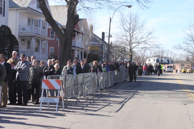 Members of the public lined up for more than three blocks to wait their turn to attend the wake of Boston Fire Lt. Edward Walsh.