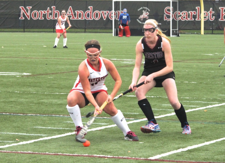 Watertown sophomore Kourtney Kennedy scored the first goal for the Raiders in the North Section final.