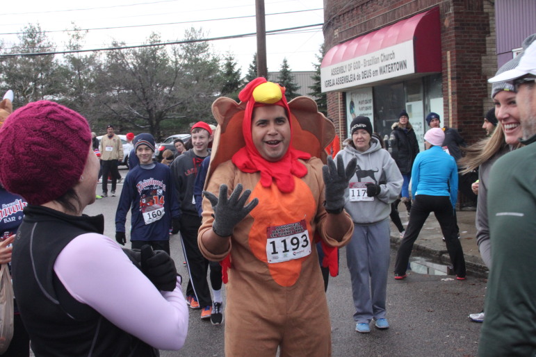 Perfect costume for the Turkey Trot - a turkey of course.