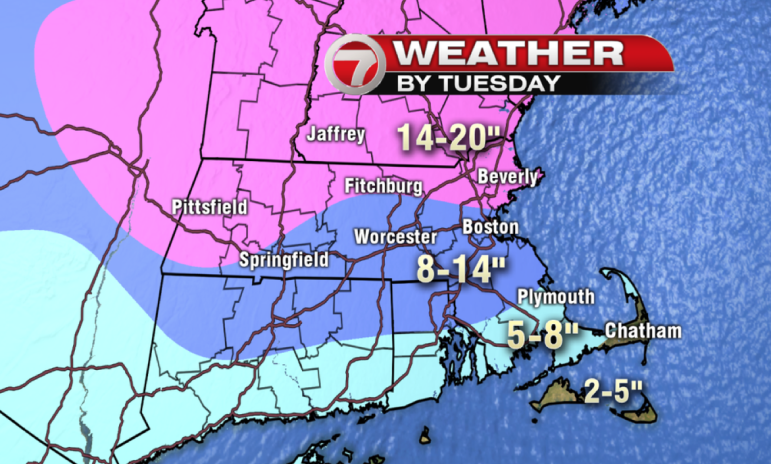 The snowfall forecast from WHDH Channel 7.