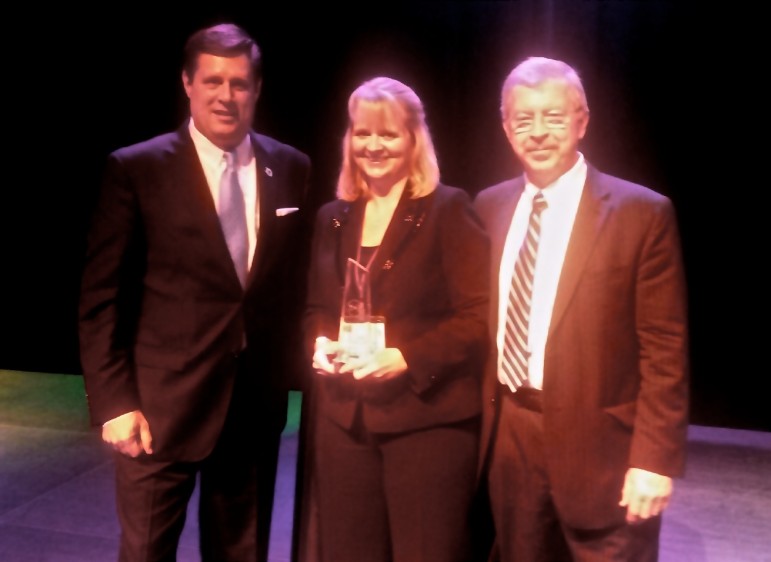 Watertown's Steve Aylward, right, and his co-chairs on the Gas Tax ballot question, Geoff Diehl and Holly Robichaud, received a national award from the American Association of Political Consultants.