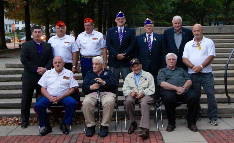 Watertown's Purple Heart recipients pose for a photo after the ceremony marking the town becoming a Purple Heart Community.