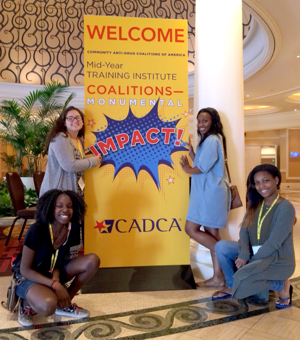 Clockwise from bottom-left: Shariel Joseph and Kaitlyn Tracy (WYC Peer Leaders) teamed up with Shy Civil and Junia Gauvin (WYACC Trailblazers) at CADCA’s Mid-Year Training Institute.