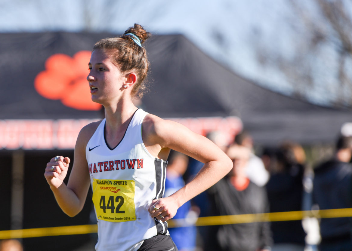 Emily Koufos, a junior at Watertown High School, placed 12th at the All-State Meet in Gardner on Saturday.